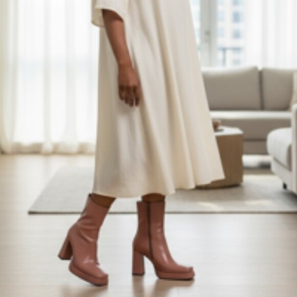 Jeffrey Campbell Square Toe Block Heel Boots – Blush Pink, Size 8 - Picture 3 of 15